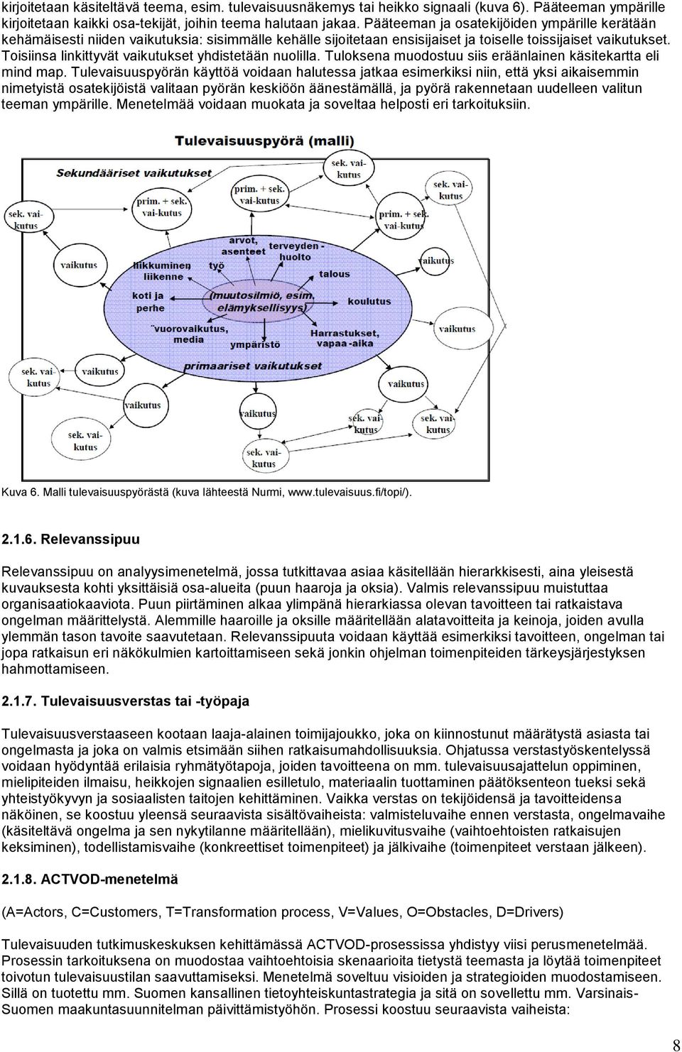 Toisiinsa linkittyvät vaikutukset yhdistetään nuolilla. Tuloksena muodostuu siis eräänlainen käsitekartta eli mind map.