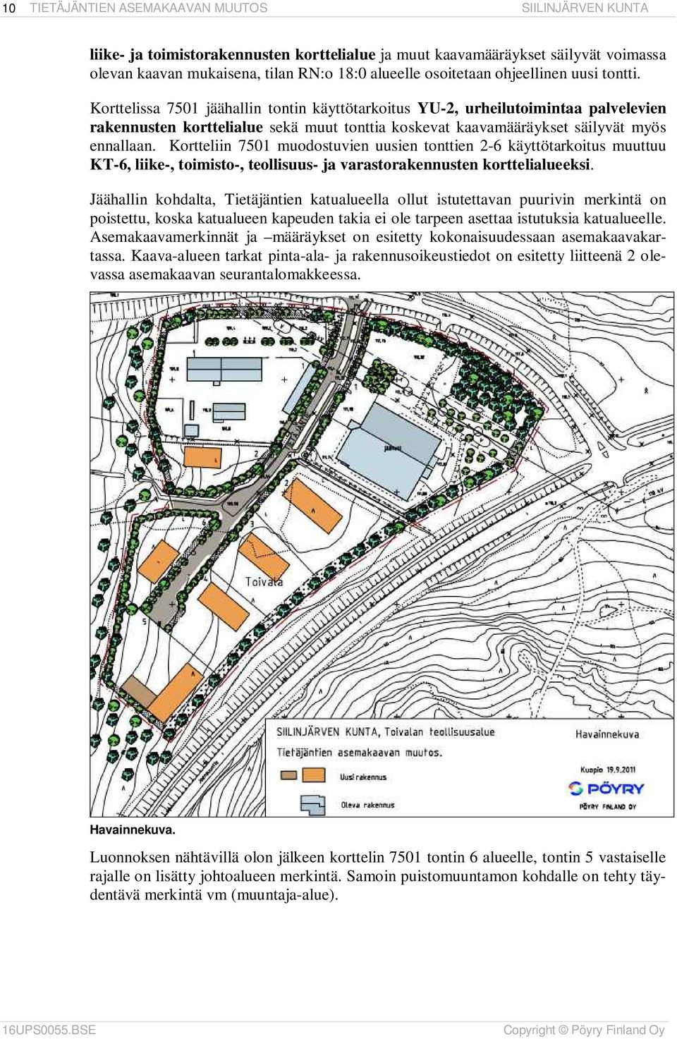 Kortteliin 7501 muodostuvien uusien tonttien 2-6 käyttötarkoitus muuttuu KT-6, liike-, toimisto-, teollisuus- ja varastorakennusten korttelialueeksi.