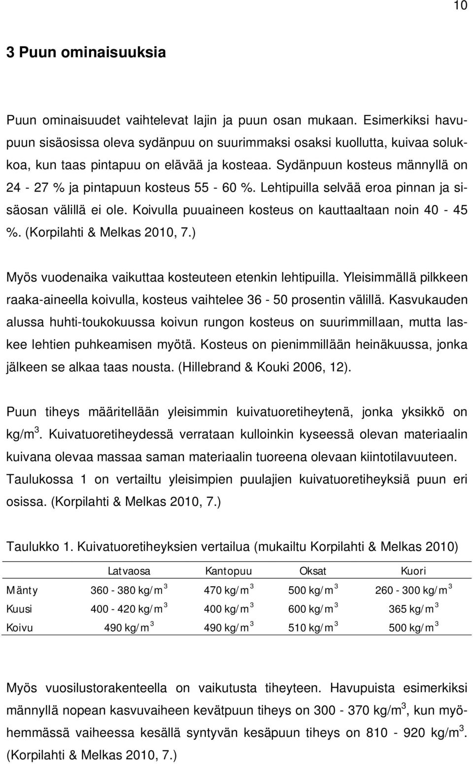 Sydänpuun kosteus männyllä on 24-27 % ja pintapuun kosteus 55-60 %. Lehtipuilla selvää eroa pinnan ja sisäosan välillä ei ole. Koivulla puuaineen kosteus on kauttaaltaan noin 40-45 %.