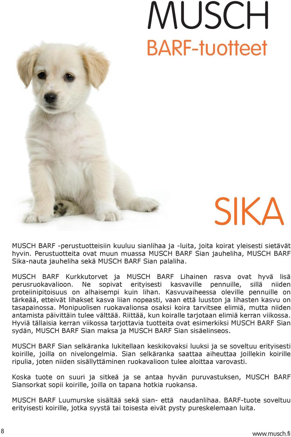 MUSCH BARF Kurkkutorvet ja MUSCH BARF Lihainen rasva ovat hyvä lisä perusruokavalioon. Ne sopivat erityisesti kasvaville pennuille, sillä niiden proteiinipitoisuus on alhaisempi kuin lihan.