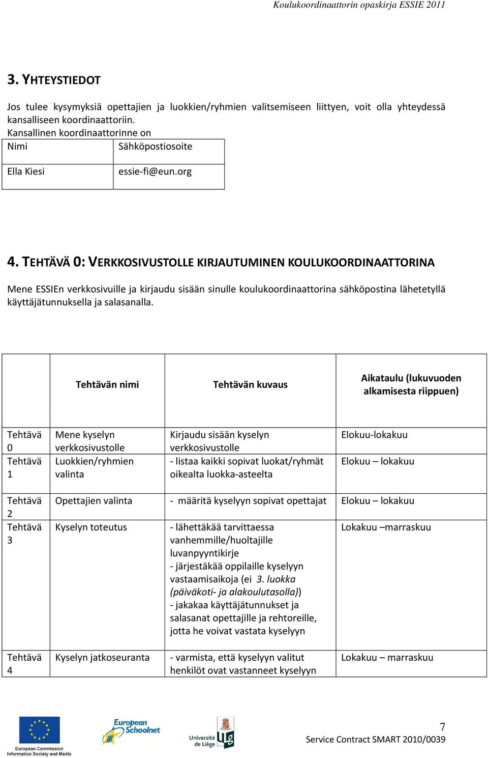 TEHTÄVÄ 0: VERKKOSIVUSTOLLE KIRJAUTUMINEN KOULUKOORDINAATTORINA Mene ESSIEn verkkosivuille ja kirjaudu sisään sinulle koulukoordinaattorina sähköpostina lähetetyllä käyttäjätunnuksella ja salasanalla.