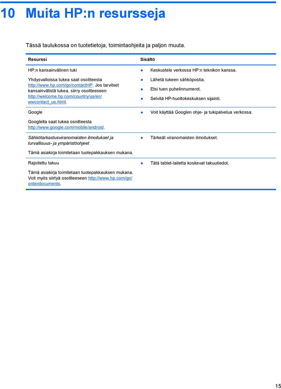 com/mobile/android. Sähkötarkastusviranomaisten ilmoitukset ja turvallisuus- ja ympäristöohjeet Tämä asiakirja toimitetaan tuotepakkauksen mukana.