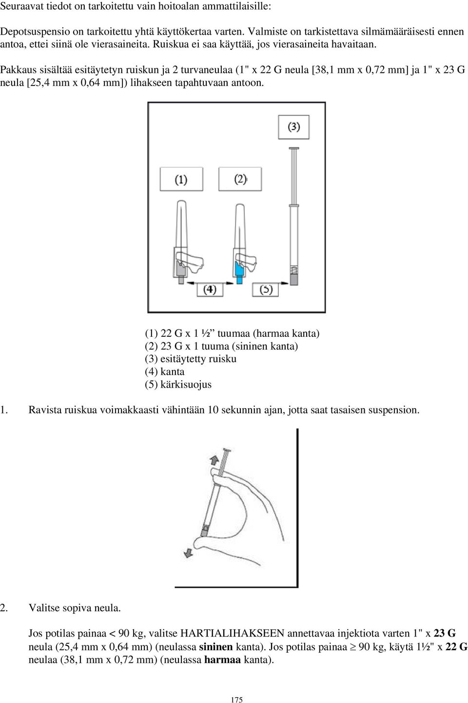 Pakkaus sisältää esitäytetyn ruiskun ja 2 turvaneulaa (1" x 22 G neula [38,1 mm x 0,72 mm] ja 1" x 23 G neula [25,4 mm x 0,64 mm]) lihakseen tapahtuvaan antoon.