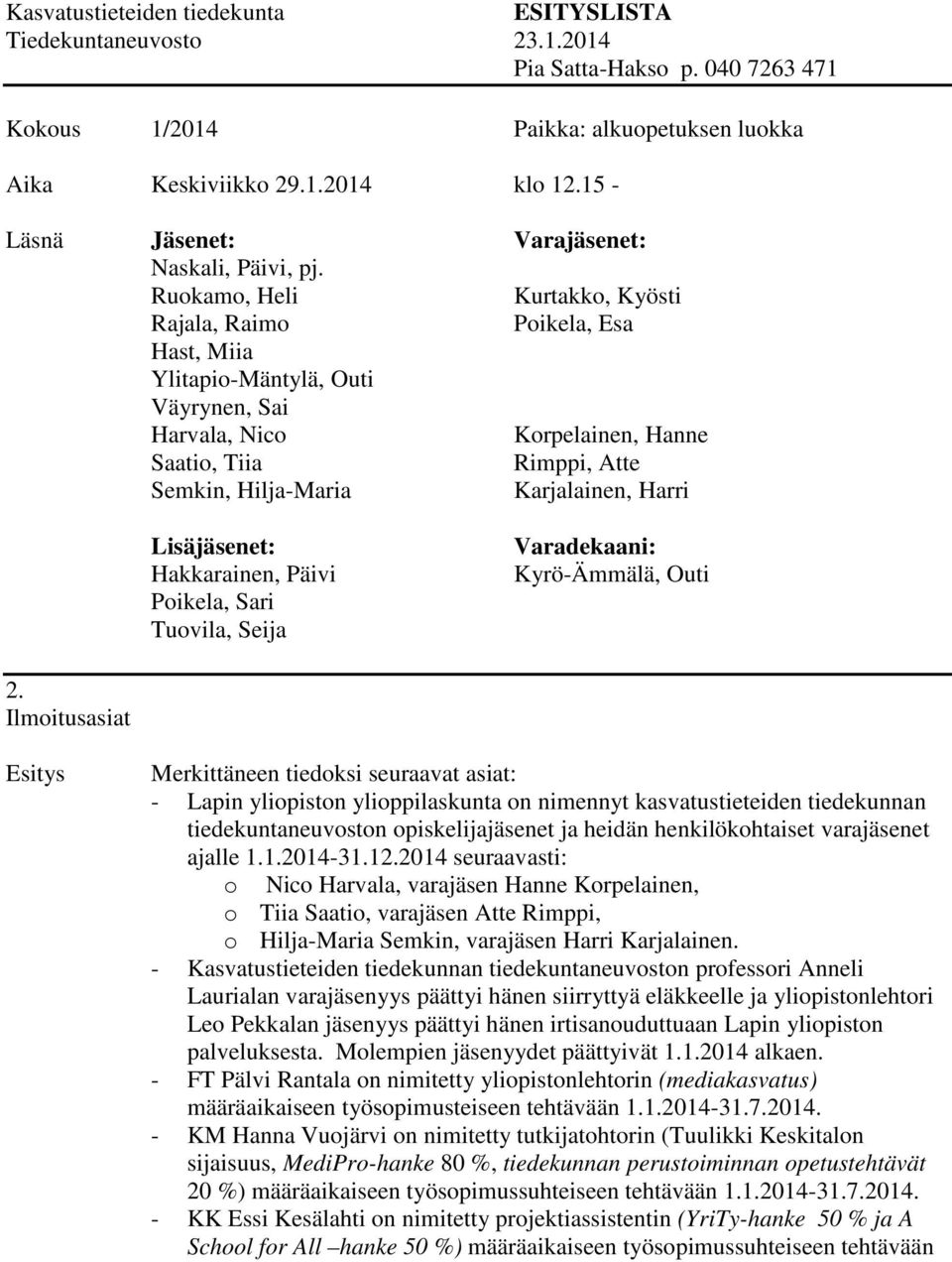 henkilökohtaiset varajäsenet ajalle 1.1.2014-31.12.