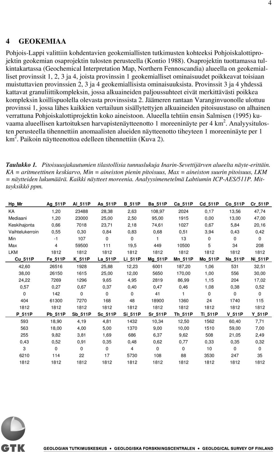 poikkeavat toisiaan muistuttavien provinssien 2, 3 ja 4 geokemiallisista ominaisuuksista.