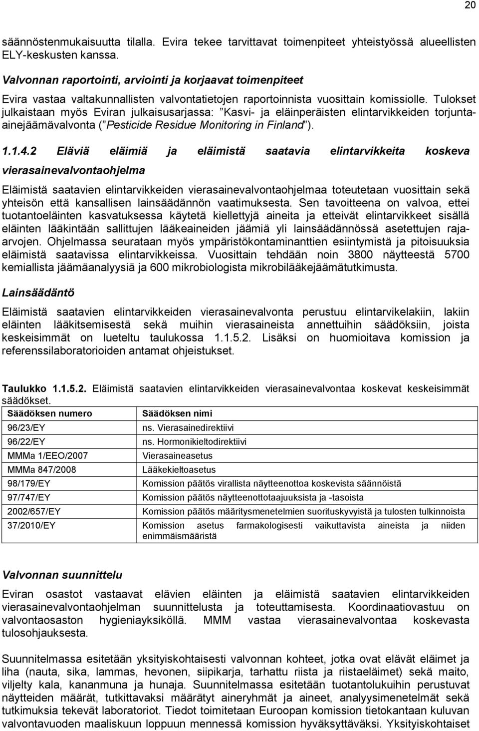 Tulokset julkaistaan myös Eviran julkaisusarjassa: Kasvi- ja eläinperäisten elintarvikkeiden torjuntaainejäämävalvonta ( Pesticide Residue Monitoring in Finland ). 1.1.4.