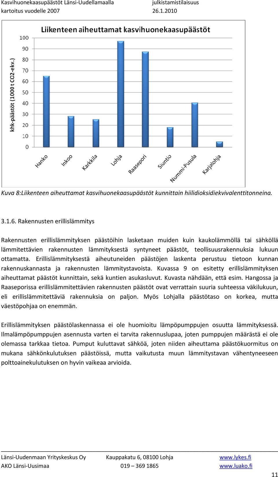 teollisuusrakennuksia lukuun ottamatta. Erillislämmityksestä aiheutuneiden päästöjen laskenta perustuu tietoon kunnan rakennuskannasta ja rakennusten lämmitystavoista.