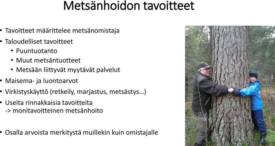 luontoarvot Virkistyskäyttö (retkeily, marjastus, metsästys ) Useita rinnakkaisia