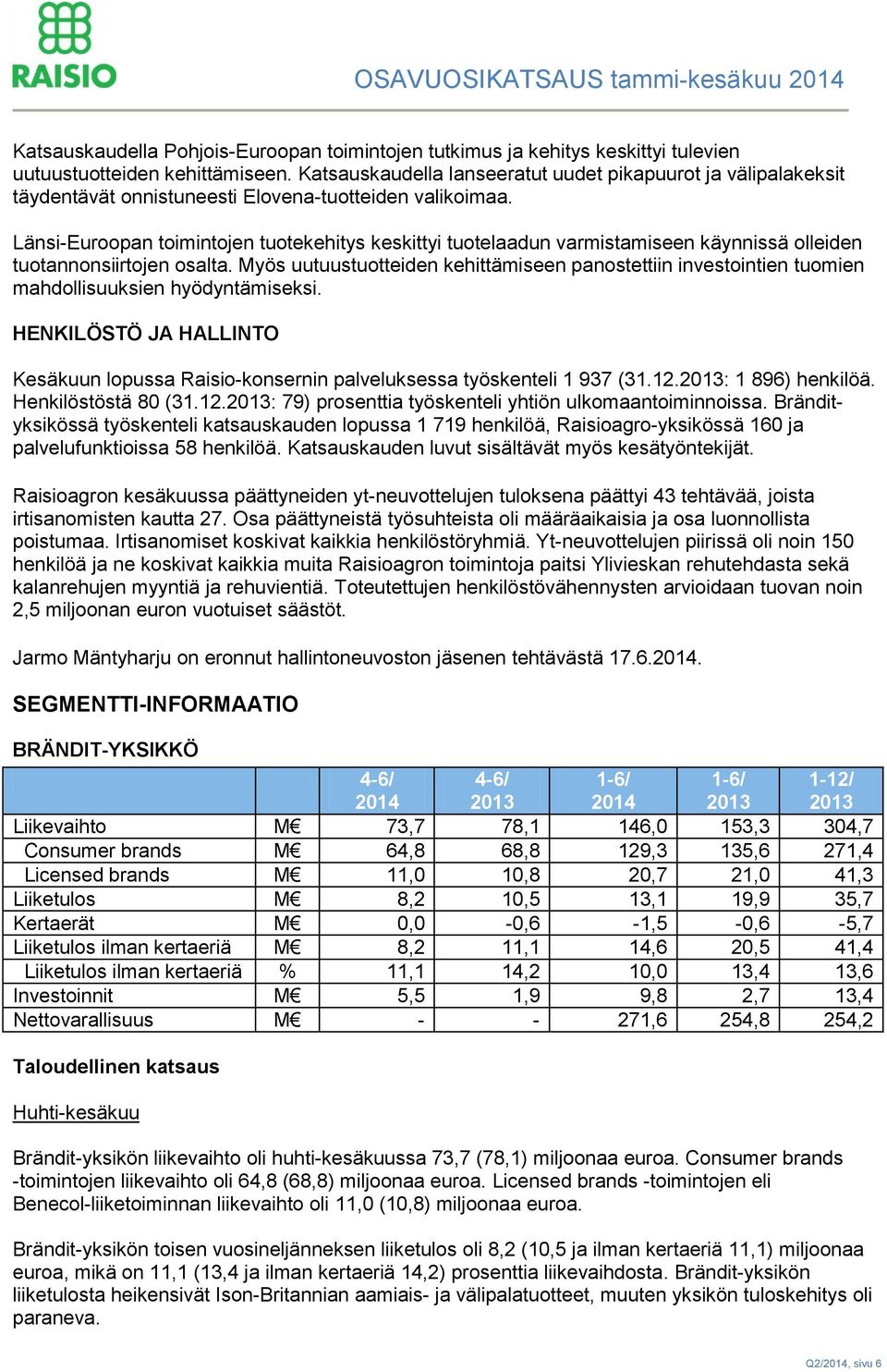 Länsi-Euroopan toimintojen tuotekehitys keskittyi tuotelaadun varmistamiseen käynnissä olleiden tuotannonsiirtojen osalta.