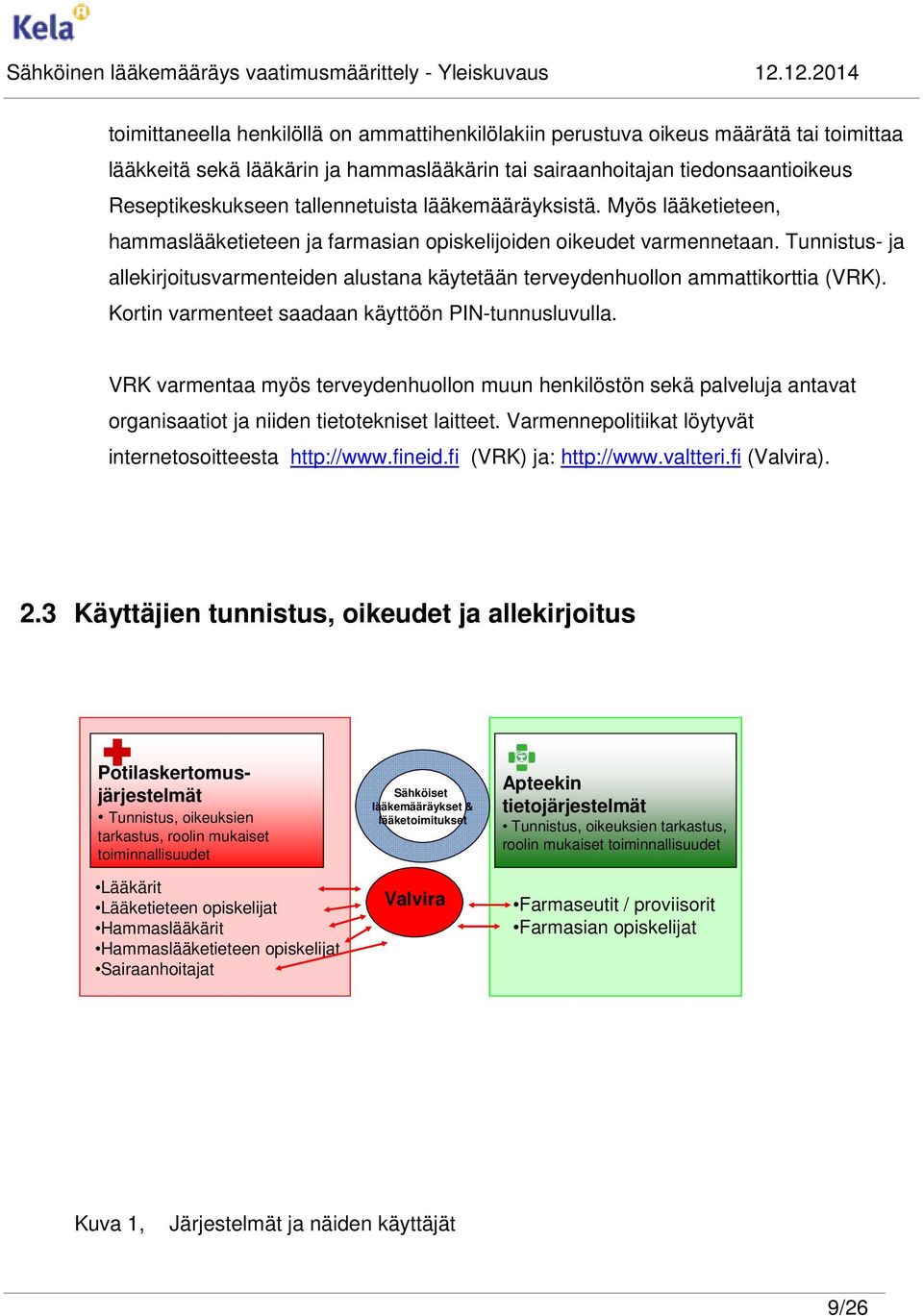 Tunnistus- ja allekirjoitusvarmenteiden alustana käytetään terveydenhuollon ammattikorttia (VRK). Kortin varmenteet saadaan käyttöön PIN-tunnusluvulla.