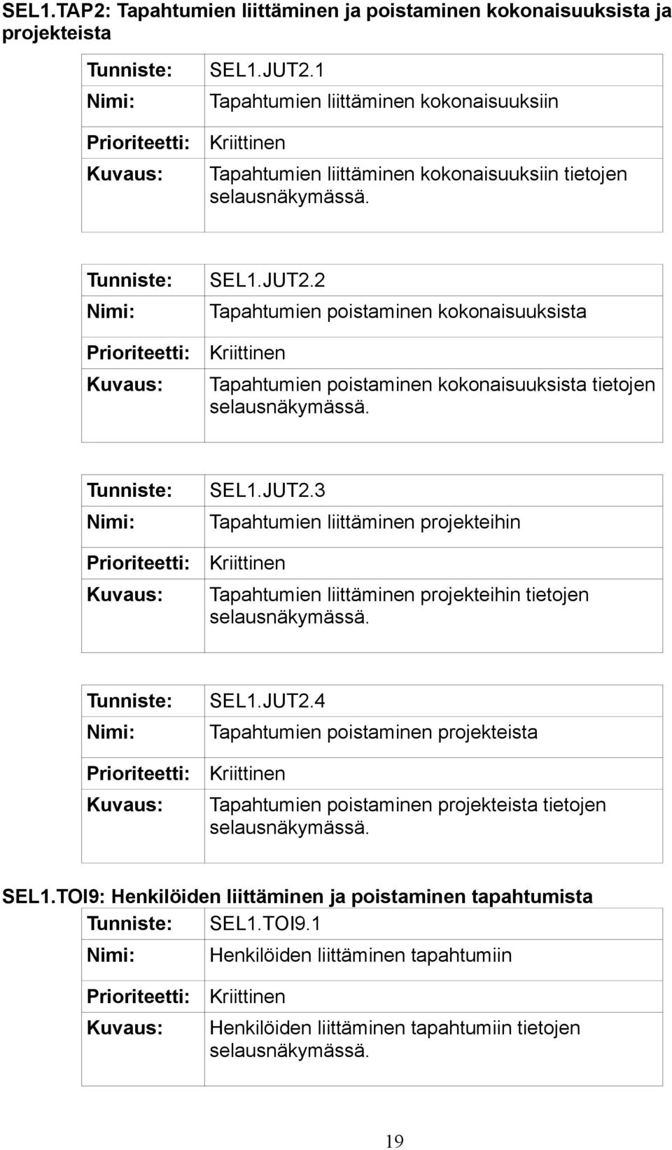 2 Tapahtumien poistaminen kokonaisuuksista Tapahtumien poistaminen kokonaisuuksista tietojen selausnäkymässä. SEL1.JUT2.