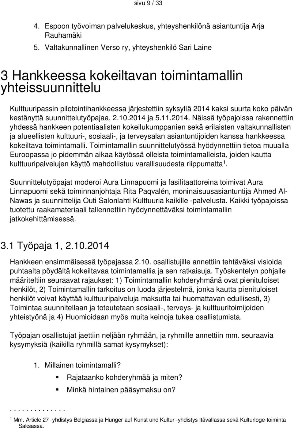 kestänyttä suunnittelutyöpajaa, 2.10.2014 