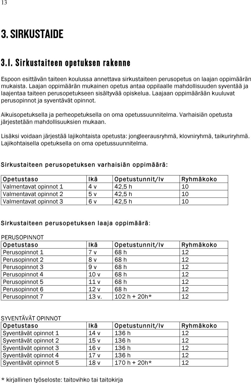 Aikuisopetuksella ja perheopetuksella on oma opetussuunnitelma. Varhaisiän opetusta järjestetään mahdollisuuksien mukaan.