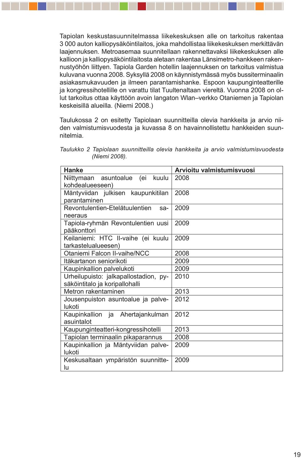 Tapiola Garden hotellin laajennuksen on tarkoitus valmistua kuluvana vuonna 2008. Syksyllä 2008 on käynnistymässä myös bussiterminaalin asiakasmukavuuden ja ilmeen parantamishanke.