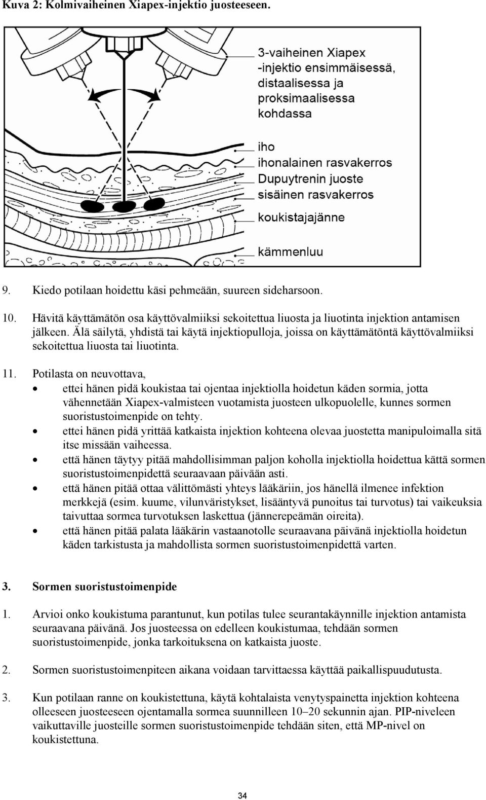 Älä säilytä, yhdistä tai käytä injektiopulloja, joissa on käyttämätöntä käyttövalmiiksi sekoitettua liuosta tai liuotinta. 11.