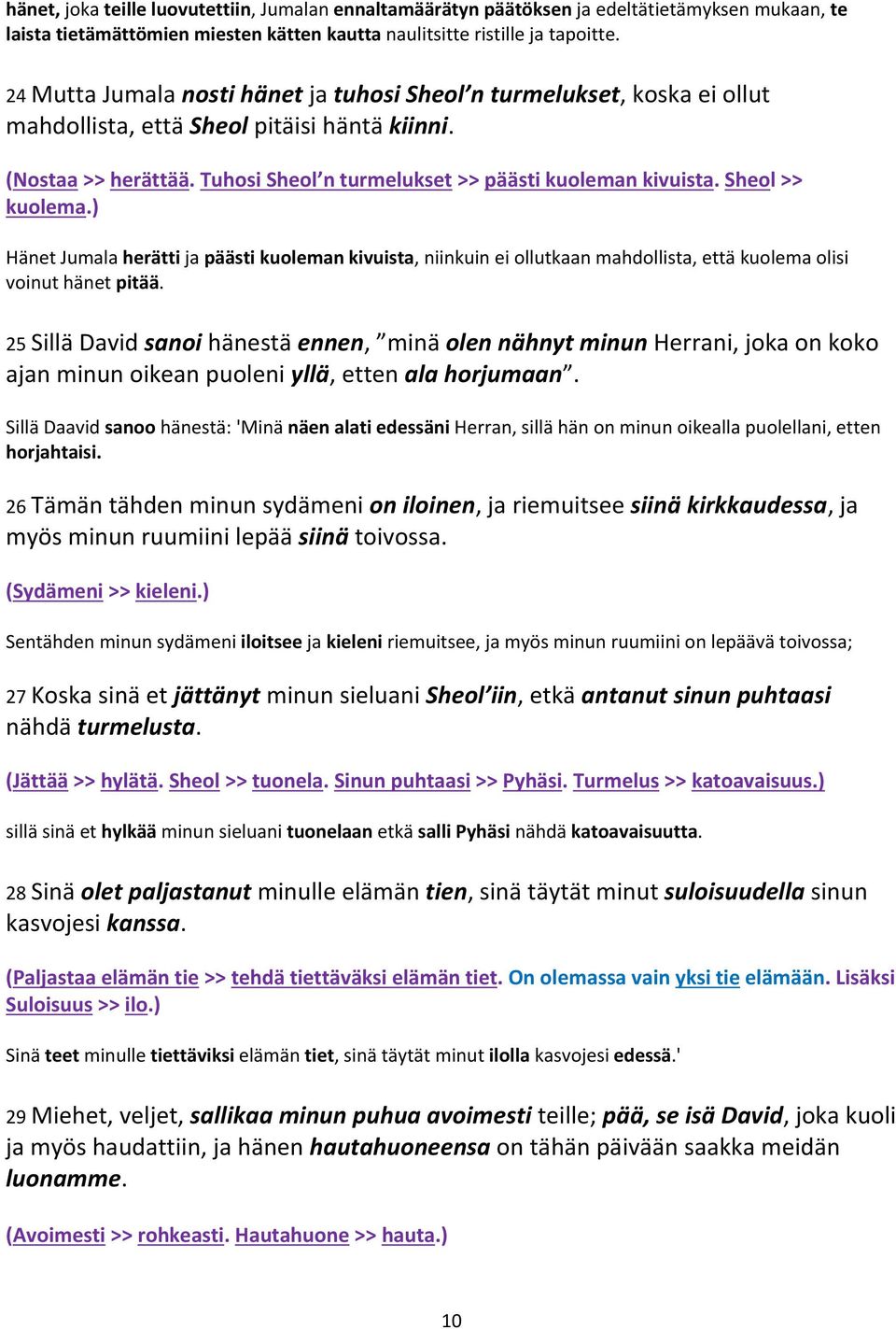 Sheol >> kuolema.) Hänet Jumala herätti ja päästi kuoleman kivuista, niinkuin ei ollutkaan mahdollista, että kuolema olisi voinut hänet pitää.