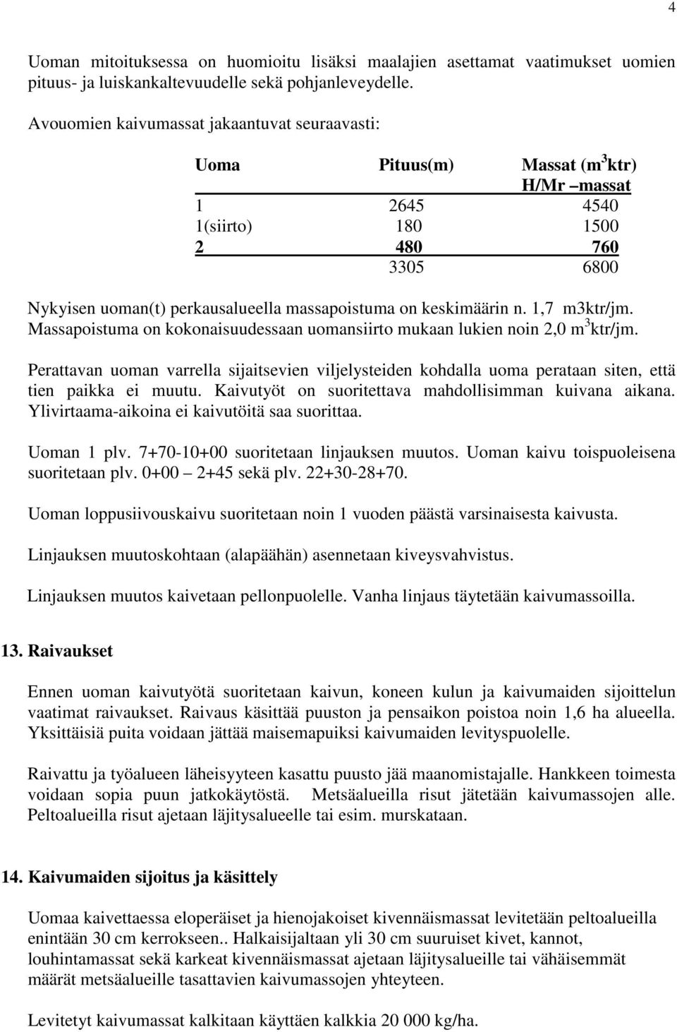 keskimäärin n. 1,7 m3ktr/jm. Massapoistuma on kokonaisuudessaan uomansiirto mukaan lukien noin 2,0 m 3 ktr/jm.