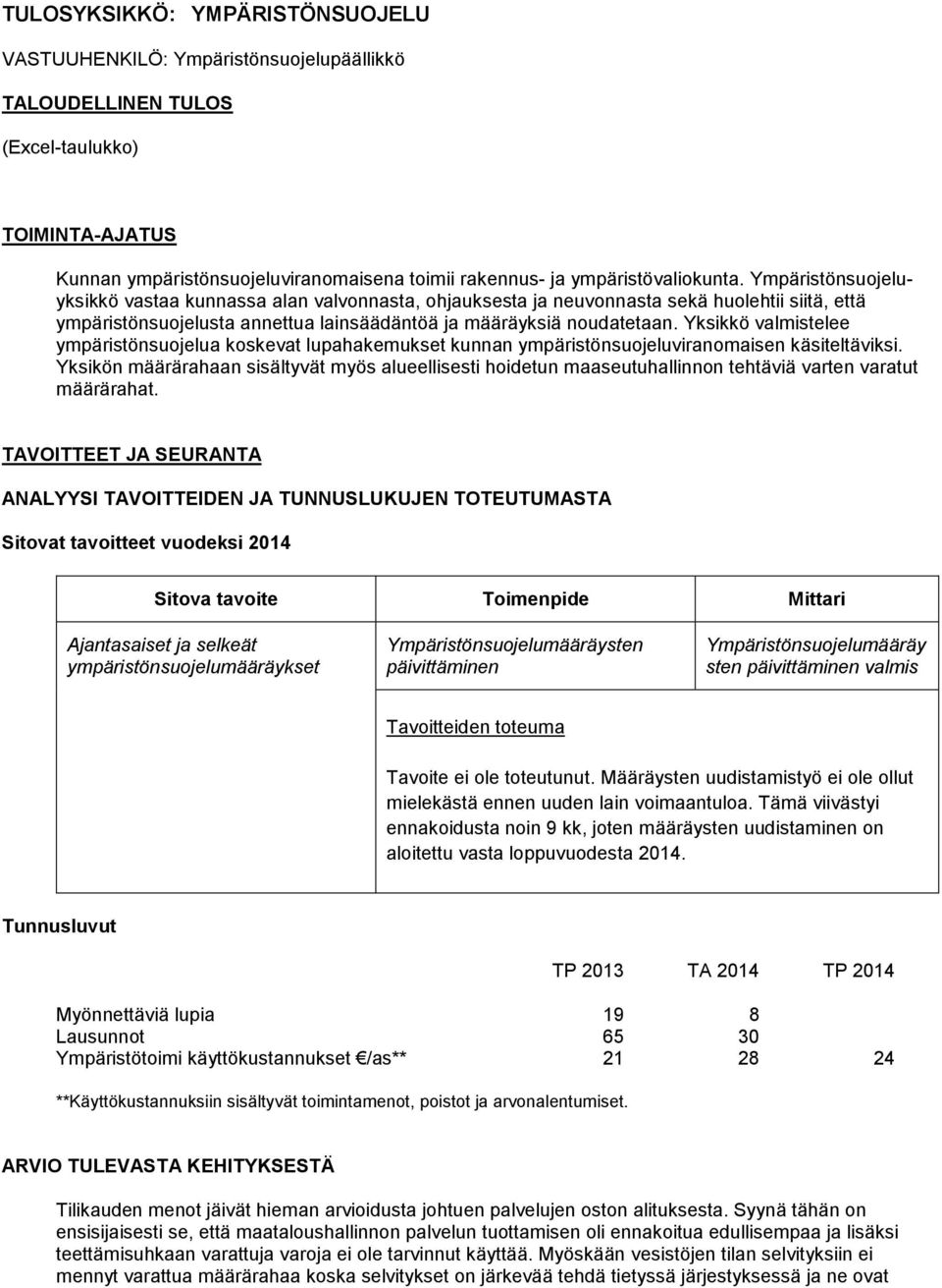 Ympäristönsuojeluyksikkö vastaa kunnassa alan valvonnasta, ohjauksesta ja neuvonnasta sekä huolehtii siitä, että ympäristönsuojelusta annettua lainsäädäntöä ja määräyksiä noudatetaan.