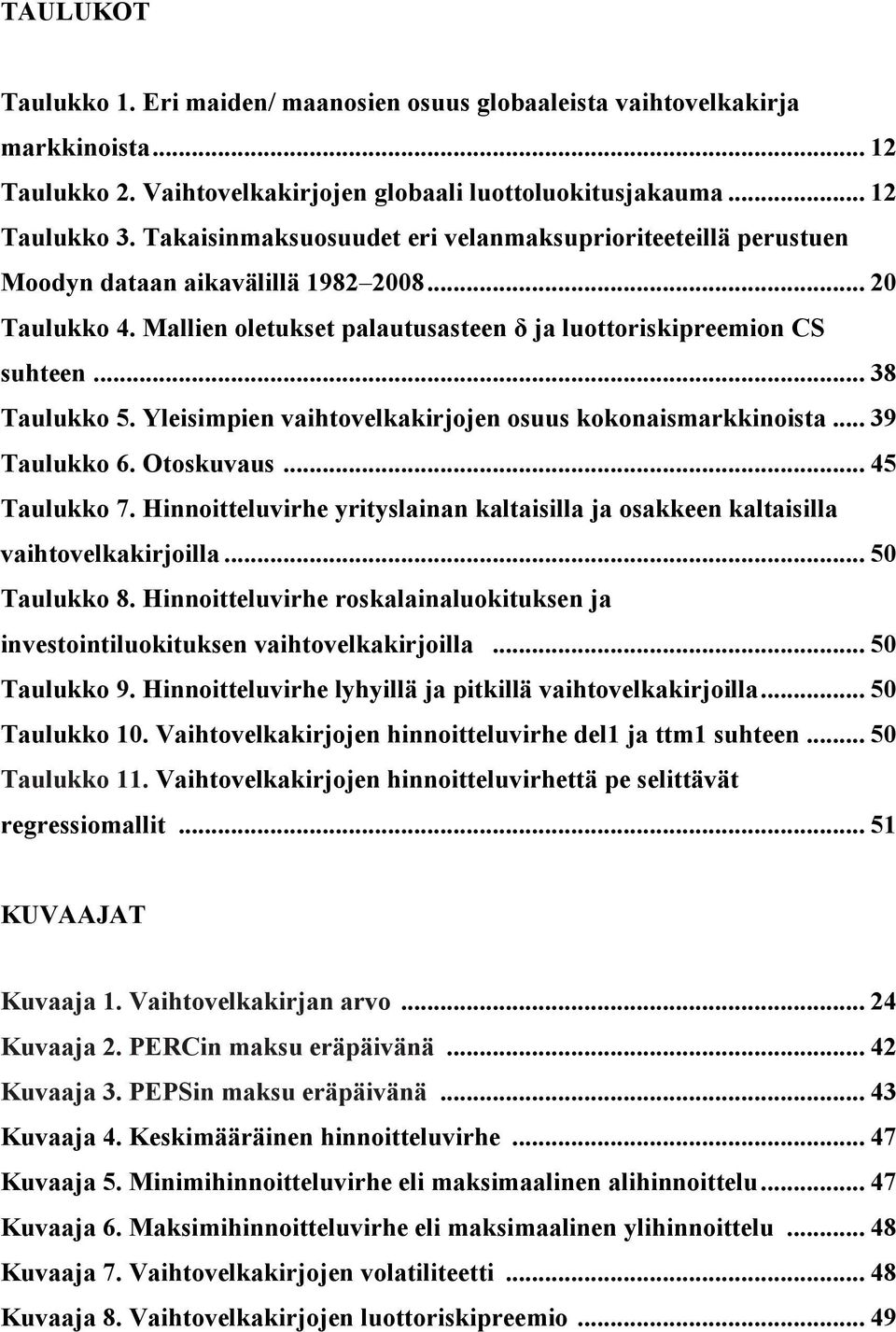 Yleisimpien vaihtovelkakirjojen osuus kokonaismarkkinoista... 39 Taulukko 6. Otoskuvaus... 45 Taulukko 7. Hinnoitteluvirhe yrityslainan kaltaisilla ja osakkeen kaltaisilla vaihtovelkakirjoilla.