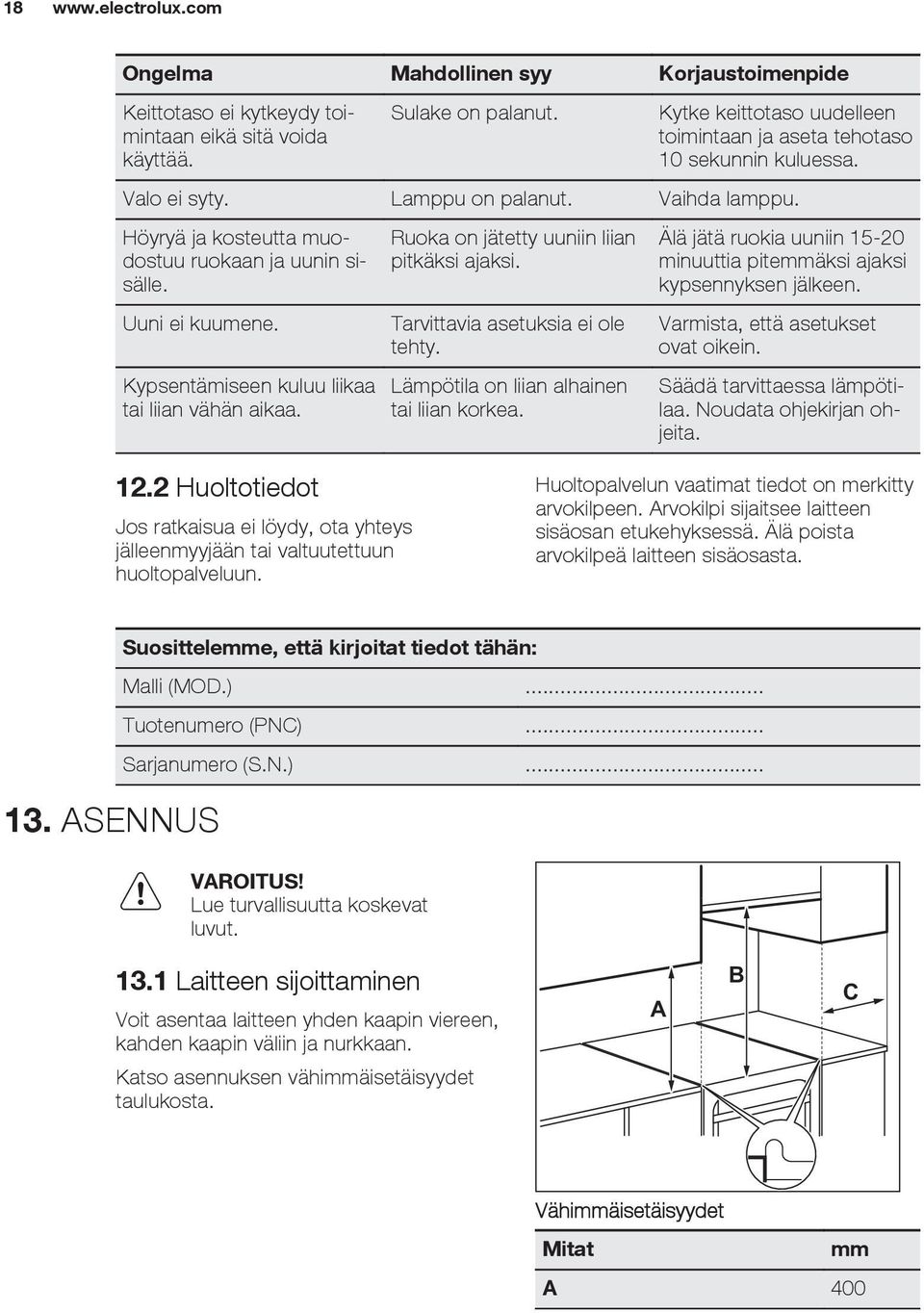 Ruoka on jätetty uuniin liian pitkäksi ajaksi. Tarvittavia asetuksia ei ole tehty. Lämpötila on liian alhainen tai liian korkea.