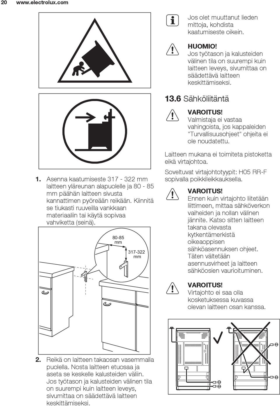 6 Sähköliitäntä Valmistaja ei vastaa vahingoista, jos kappaleiden "Turvallisuusohjeet" ohjeita ei ole noudatettu. 1.