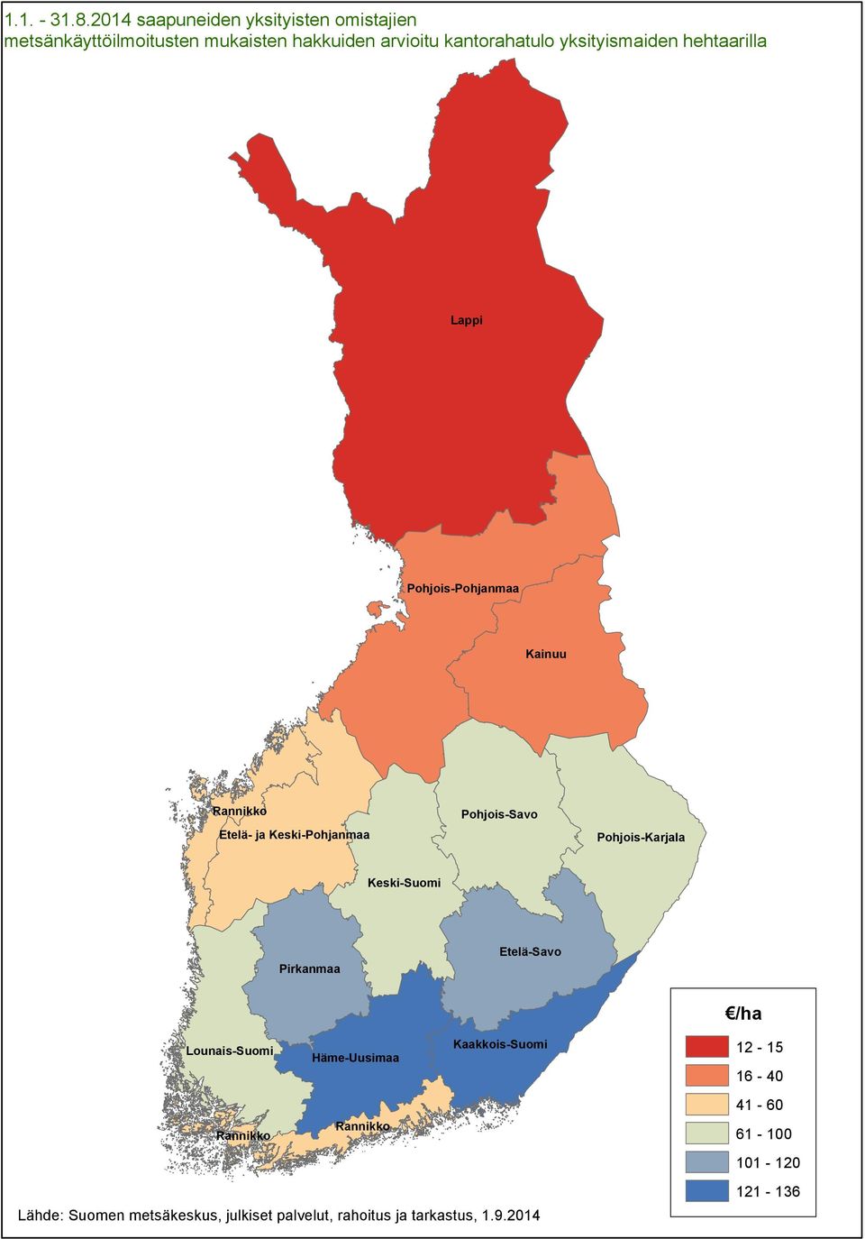 metsänkäyttöilmoitusten mukaisten hakkuiden arvioitu