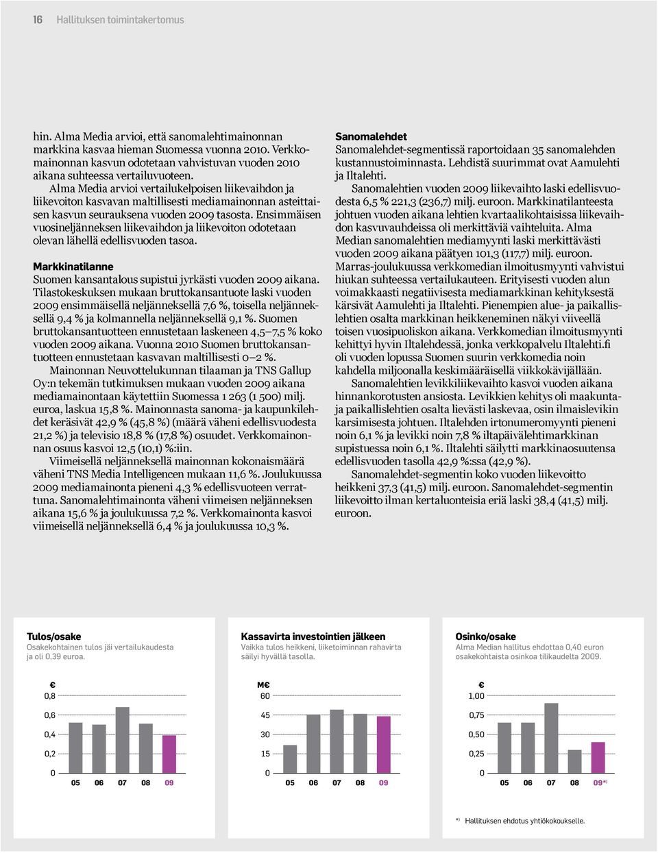 Alma Media arvioi vertailukelpoisen liikevaihdon ja liikevoiton kasvavan maltillisesti mediamainonnan asteittaisen kasvun seurauksena vuoden 2009 tasosta.