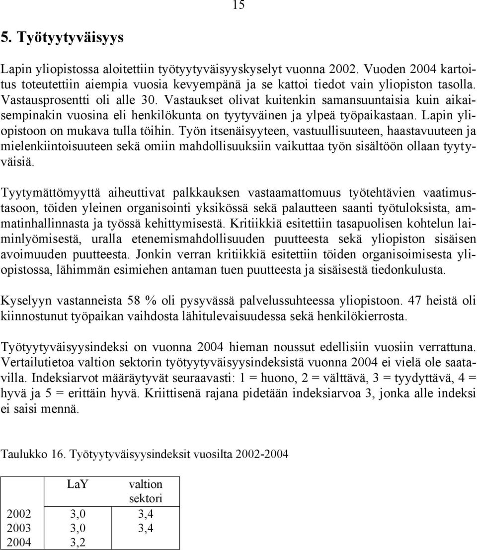 Työn itsenäisyyteen, vastuullisuuteen, haastavuuteen ja mielenkiintoisuuteen sekä omiin mahdollisuuksiin vaikuttaa työn sisältöön ollaan tyytyväisiä.