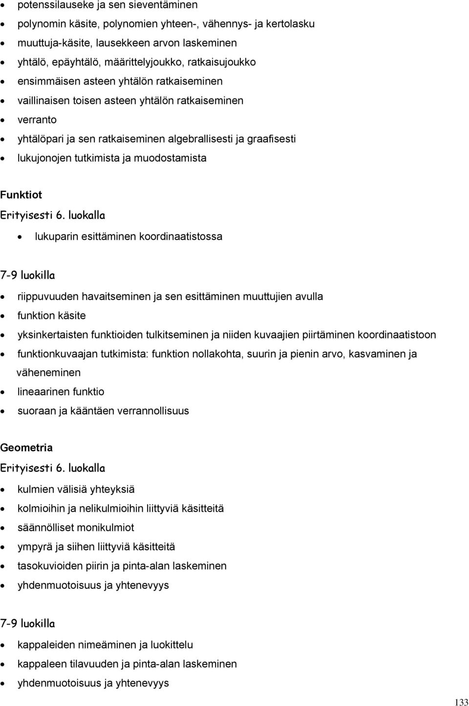 muodostamista Funktiot lukuparin esittäminen koordinaatistossa riippuvuuden havaitseminen ja sen esittäminen muuttujien avulla funktion käsite yksinkertaisten funktioiden tulkitseminen ja niiden