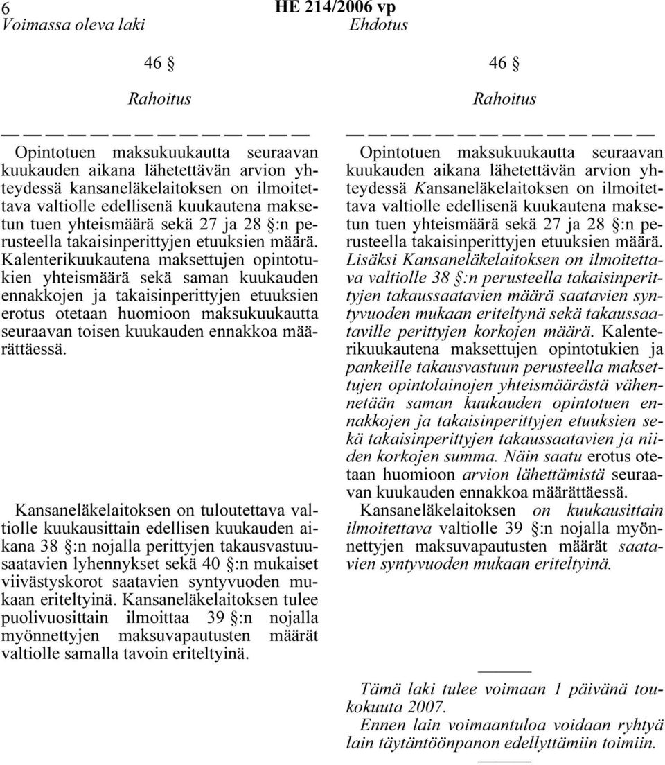 Kalenterikuukautena maksettujen opintotukien yhteismäärä sekä saman kuukauden ennakkojen ja takaisinperittyjen etuuksien erotus otetaan huomioon maksukuukautta seuraavan toisen kuukauden ennakkoa