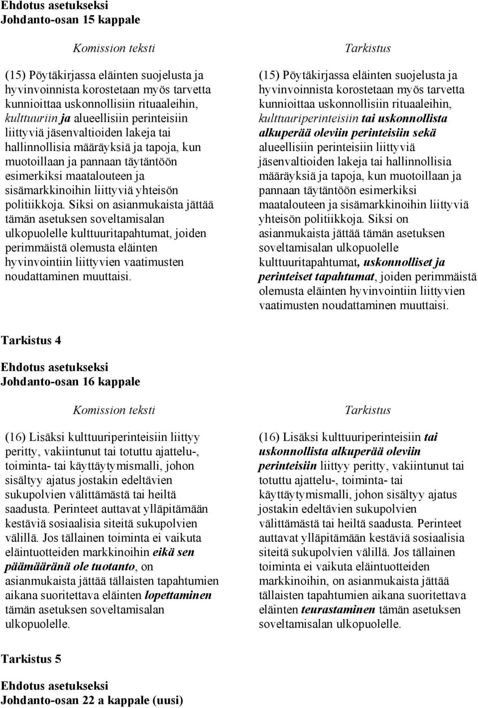 Siksi on asianmukaista jättää tämän asetuksen soveltamisalan ulkopuolelle kulttuuritapahtumat, joiden perimmäistä olemusta eläinten hyvinvointiin liittyvien vaatimusten noudattaminen muuttaisi.