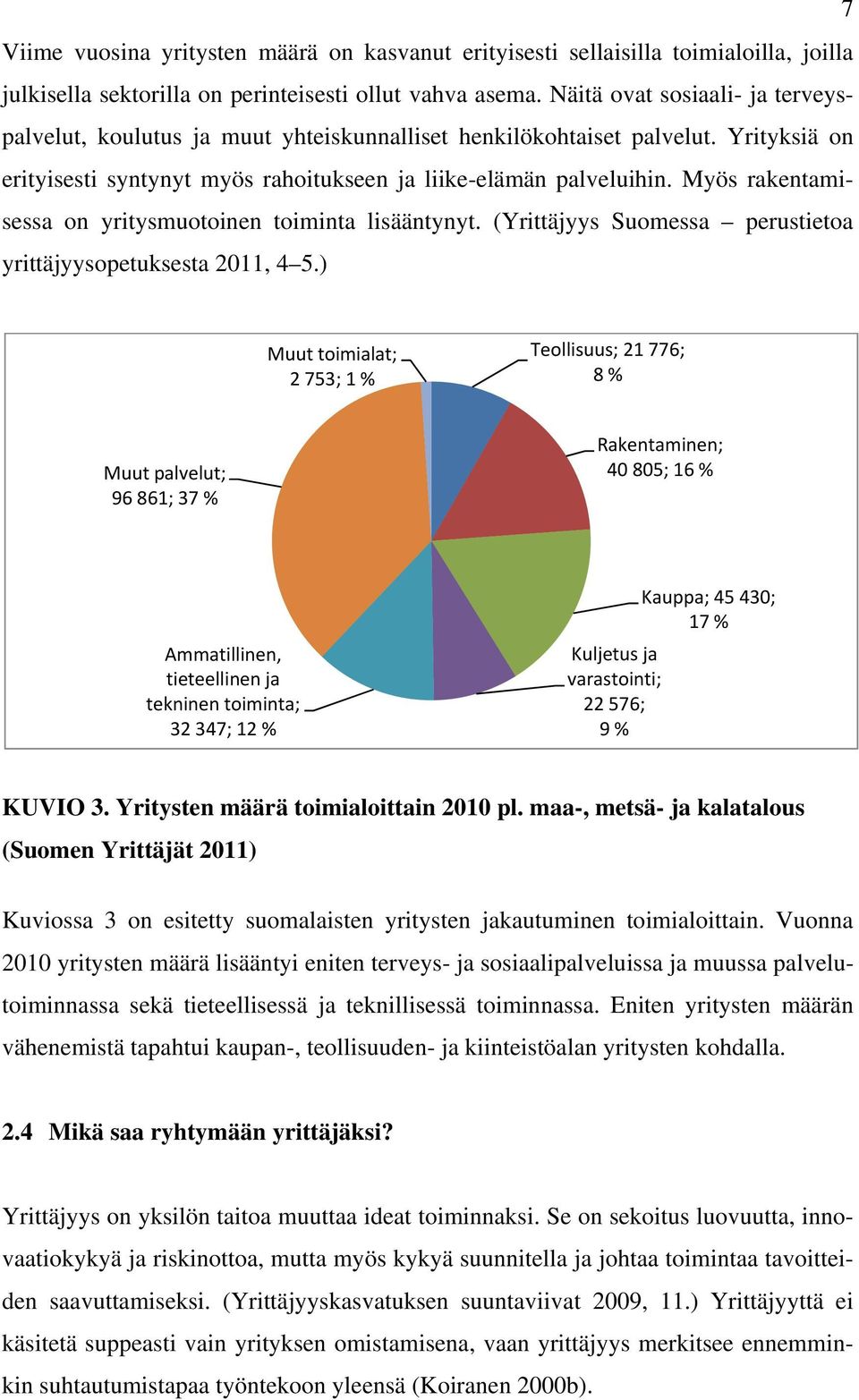 Myös rakentamisessa on yritysmuotoinen toiminta lisääntynyt. (Yrittäjyys Suomessa perustietoa yrittäjyysopetuksesta 2011, 4 5.