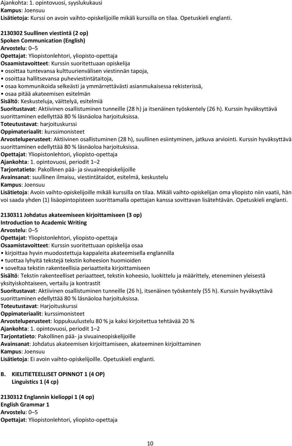 tapoja, osoittaa hallitsevansa puheviestintätaitoja, osaa kommunikoida selkeästi ja ymmärrettävästi asianmukaisessa rekisterissä, osaa pitää akateemisen esitelmän : Keskusteluja, väittelyä, esitelmiä