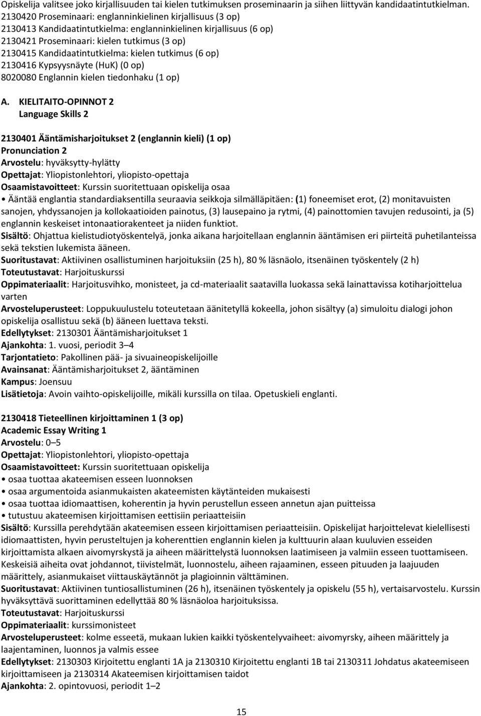 Kandidaatintutkielma: kielen tutkimus (6 op) 2130416 Kypsyysnäyte (HuK) (0 op) 8020080 Englannin kielen tiedonhaku (1 op) A.