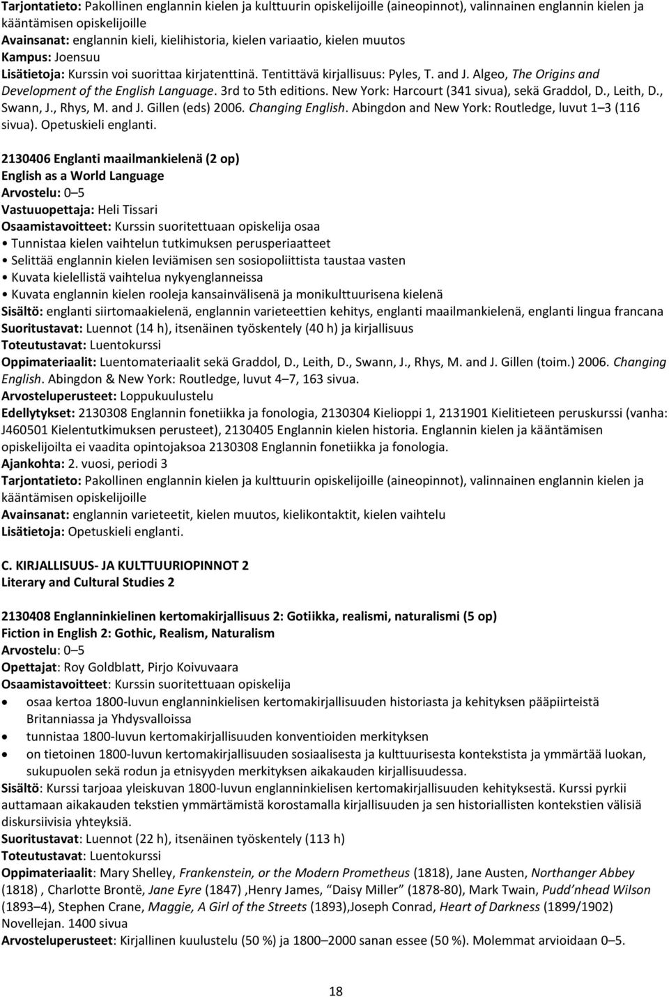 New York: Harcourt (341 sivua), sekä Graddol, D., Leith, D., Swann, J., Rhys, M. and J. Gillen (eds) 2006. Changing English. Abingdon and New York: Routledge, luvut 1 3 (116 sivua).