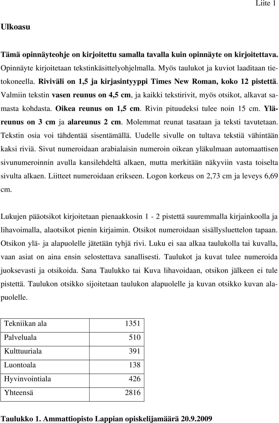 Rivin pituudeksi tulee noin 15 cm. Yläreunus on 3 cm ja alareunus 2 cm. Molemmat reunat tasataan ja teksti tavutetaan. Tekstin osia voi tähdentää sisentämällä.
