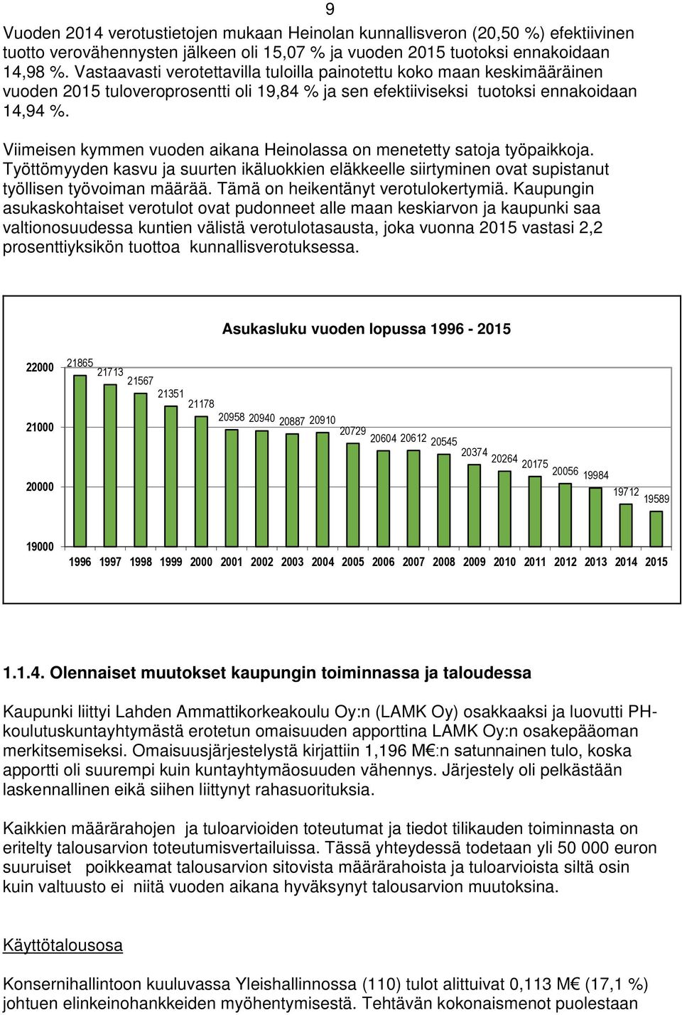 Viimeisen kymmen vuoden aikana Heinolassa on menetetty satoja työpaikkoja. Työttömyyden kasvu ja suurten ikäluokkien eläkkeelle siirtyminen ovat supistanut työllisen työvoiman määrää.