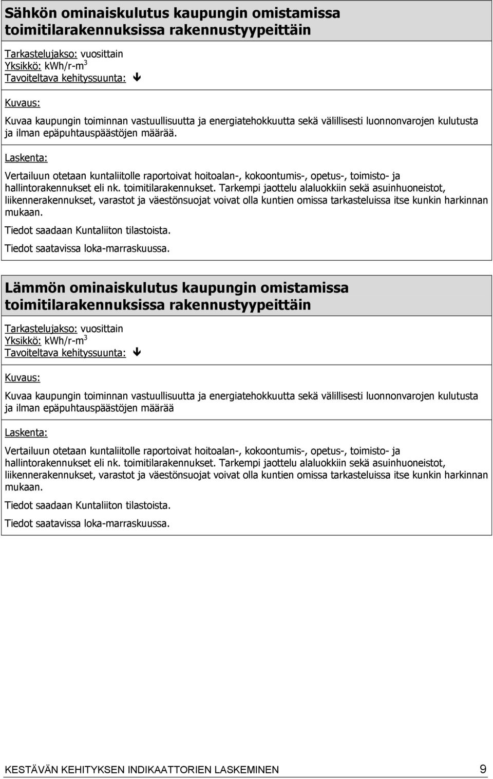 toimitilarakennukset. Tarkempi jaottelu alaluokkiin sekä asuinhuoneistot, liikennerakennukset, varastot ja väestönsuojat voivat olla kuntien omissa tarkasteluissa itse kunkin harkinnan mukaan.