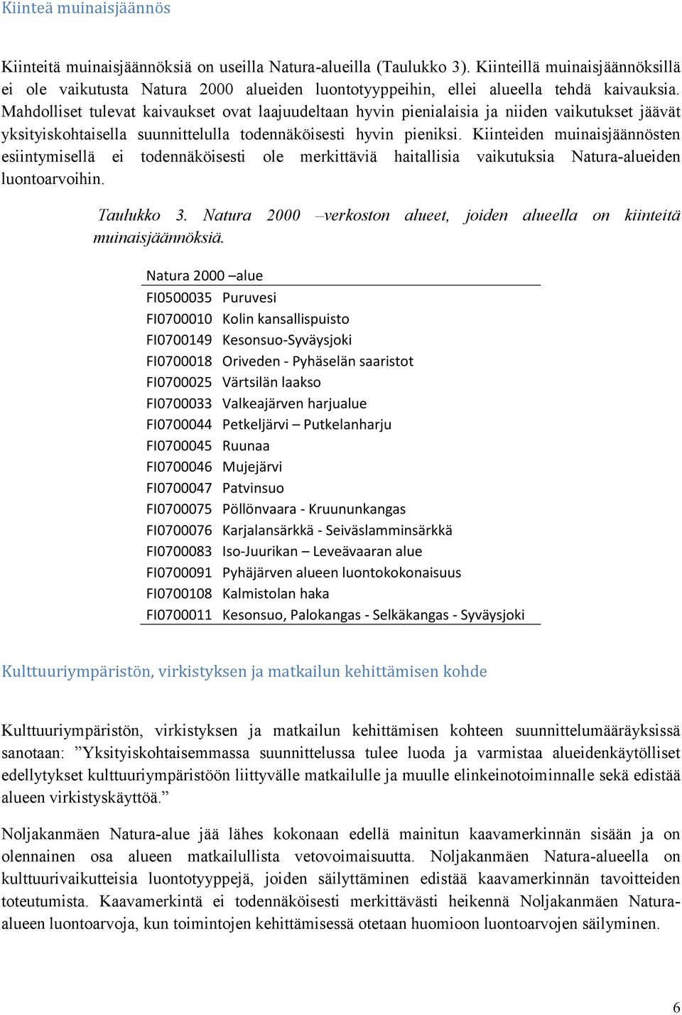 Mahdolliset tulevat kaivaukset ovat laajuudeltaan hyvin pienialaisia ja niiden vaikutukset jäävät yksityiskohtaisella suunnittelulla todennäköisesti hyvin pieniksi.