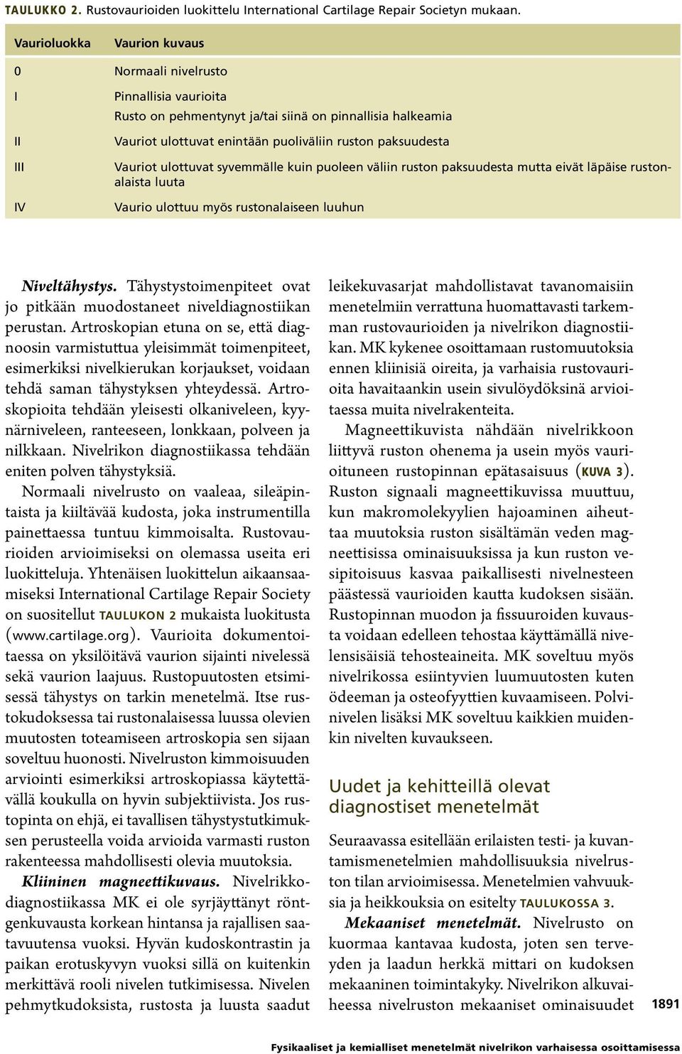 paksuudesta Vauriot ulottuvat syvemmälle kuin puoleen väliin ruston paksuudesta mutta eivät läpäise rustonalaista luuta Vaurio ulottuu myös rustonalaiseen luuhun Niveltähystys.
