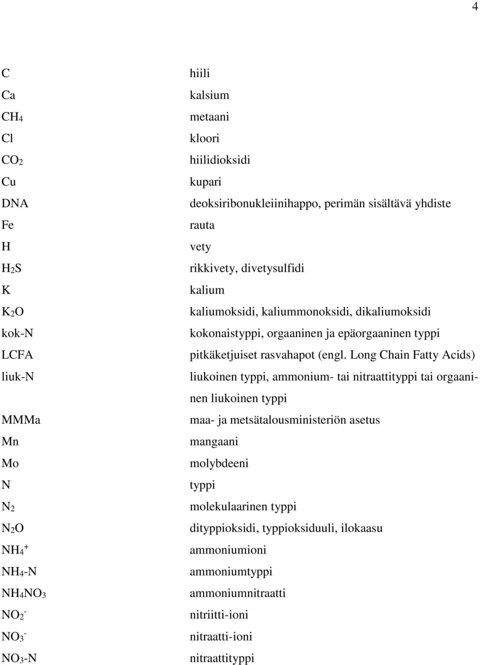 epäorgaaninen typpi pitkäketjuiset rasvahapot (engl.