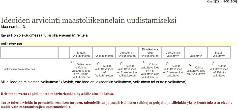 (Arvioit, että idea o jokseeki, tai erittäi ) o? Vaikuttava o? Reittie tarvetta ei pidä lähteä määrittelemää kyseisille alueille laissa.