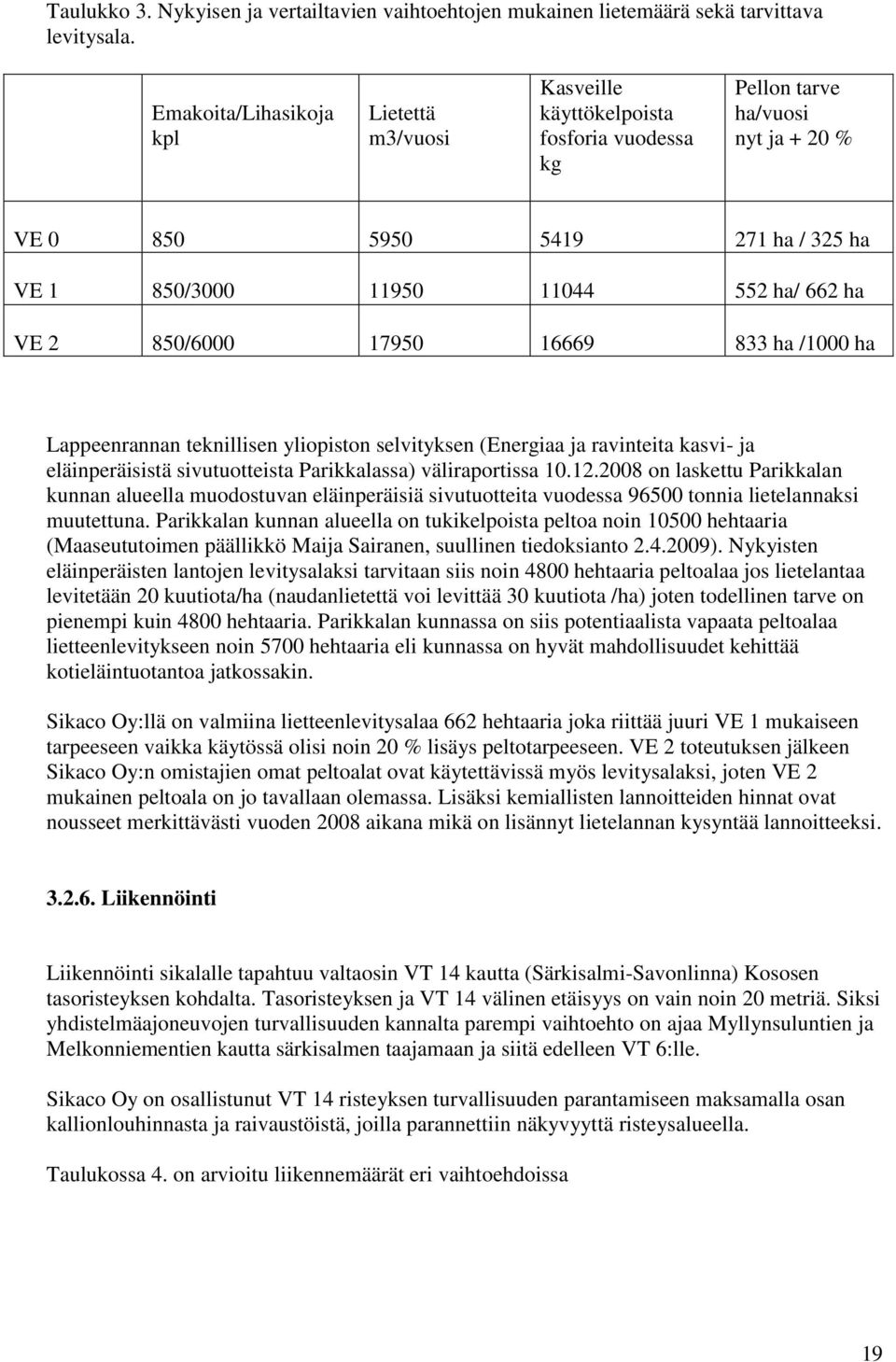 ha VE 2 850/6000 17950 16669 833 ha /1000 ha Lappeenrannan teknillisen yliopiston selvityksen (Energiaa ja ravinteita kasvi- ja eläinperäisistä sivutuotteista Parikkalassa) väliraportissa 10.12.
