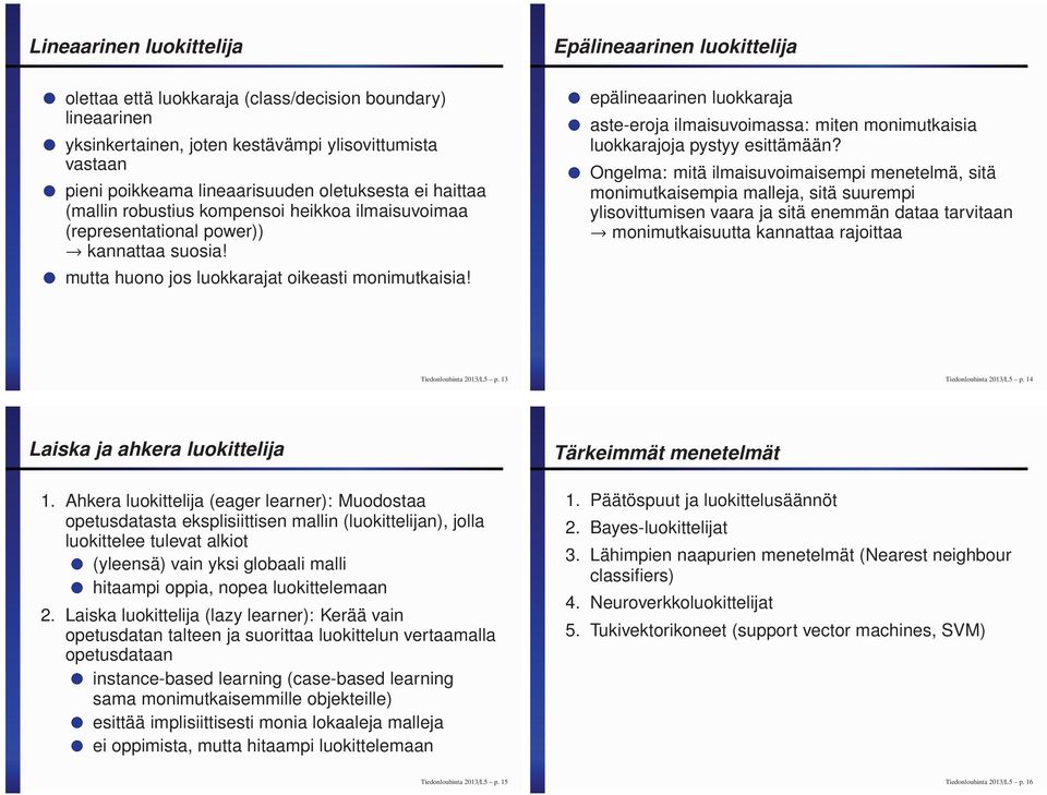 epälineaarinen luokkaraja aste-eroja ilmaisuvoimassa: miten monimutkaisia luokkarajoja pystyy esittämään?