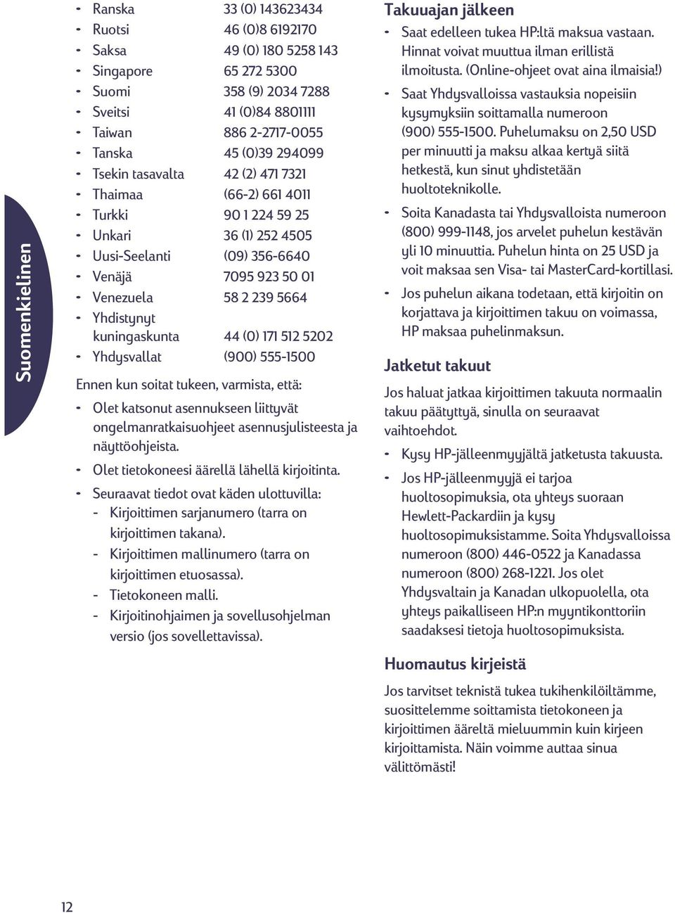 (0) 171 512 5202 Yhdysvallat (900) 555-1500 Ennen kun soitat tukeen, varmista, että: Olet katsonut asennukseen liittyvät ongelmanratkaisuohjeet asennusjulisteesta ja näyttöohjeista.