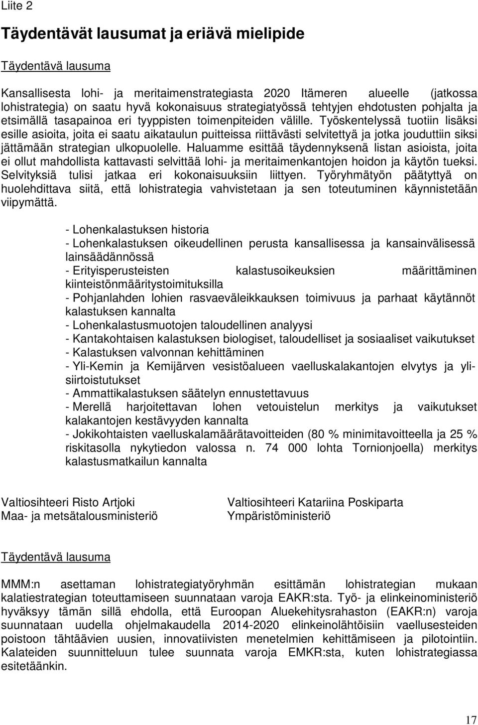 Työskentelyssä tuotiin lisäksi esille asioita, joita ei saatu aikataulun puitteissa riittävästi selvitettyä ja jotka jouduttiin siksi jättämään strategian ulkopuolelle.