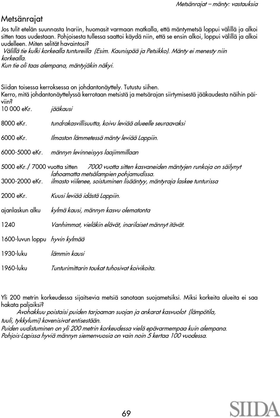 Mänty ei menesty niin korkealla. Kun tie oli taas alempana, mäntyjäkin näkyi. Siidan toisessa kerroksessa on johdantonäyttely. Tutustu siihen.