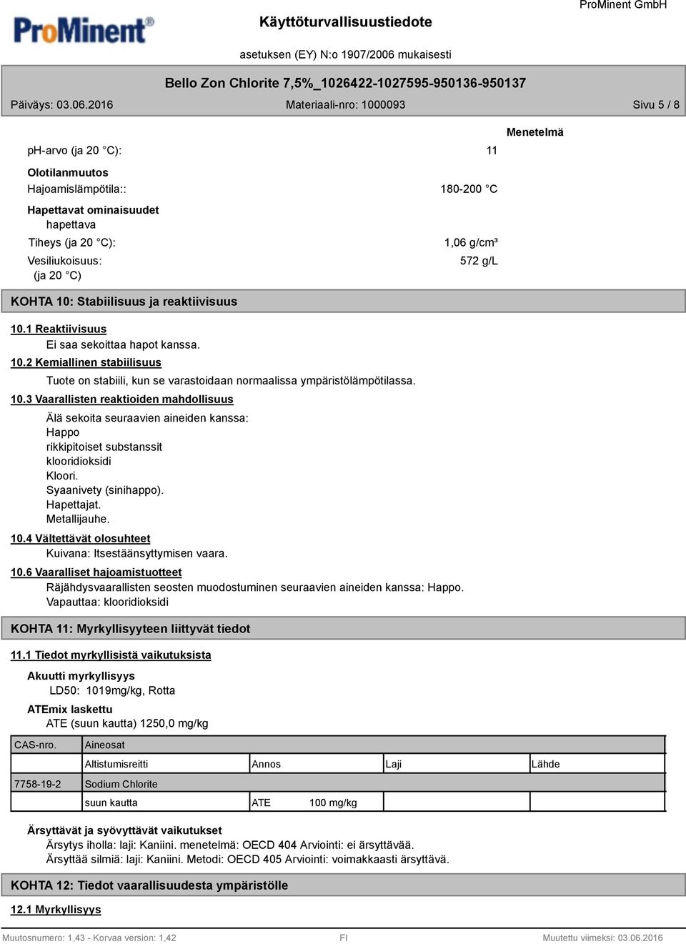 Syaanivety (sinihappo). Hapettajat. Metallijauhe. 10.4 Vältettävät olosuhteet Kuivana: Itsestäänsyttymisen vaara. 10.6 Vaaralliset hajoamistuotteet Räjähdysvaarallisten seosten muodostuminen seuraavien aineiden kanssa: Happo.