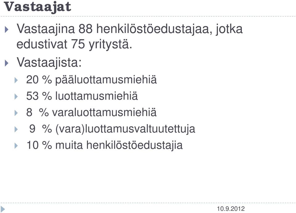 Vastaajista: 20 % pääluottamusmiehiä 53 %