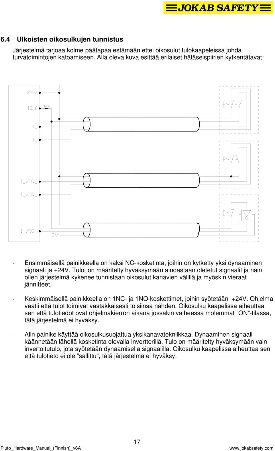 Tulot on määritelty hyväksymään ainoastaan oletetut signaalit ja näin ollen järjestelmä kykenee tunnistaan oikosulut kanavien välillä ja myöskin vieraat jännitteet.